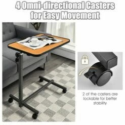 Costway Set of 2 Overbed Rolling Table Over Bed Laptop Desk Tilting Top Natural -Outlet Desks Store unnamed file 8415