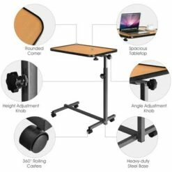 Costway Set of 2 Overbed Rolling Table Over Bed Laptop Desk Tilting Top Natural -Outlet Desks Store unnamed file 8416