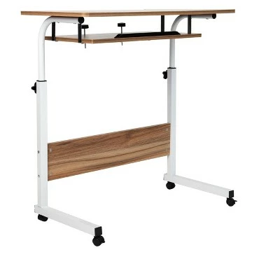 Mind Reader Adjustable Height Rolling Laptop Desk with Pull Out Shelf, White, Wood 3 Mind Reader Adjustable Height Rolling Laptop Desk with Pull Out Shelf, White, Wood