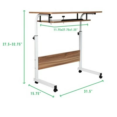 Mind Reader Adjustable Height Rolling Laptop Desk with Pull Out Shelf, White, Wood 10 Mind Reader Adjustable Height Rolling Laptop Desk with Pull Out Shelf, White, Wood - Image 8