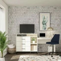 Kelly 3 In 1 Media Dresser and Desk Combo Ivory Oak - Novogratz