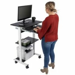 Stand Up Desk Store Mobile Rolling Adjustable Height Standing Workstation with Printer Shelf and Slideout Keyboard Tray -Outlet Desks Store unnamed file 8555