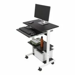 Stand Up Desk Store Mobile Rolling Adjustable Height Standing Workstation with Printer Shelf and Slideout Keyboard Tray -Outlet Desks Store unnamed file 8556