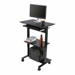 Stand Up Desk Store Mobile Rolling Adjustable Height Standing Workstation with Printer Shelf and Slideout Keyboard Tray -Outlet Desks Store unnamed file 8557