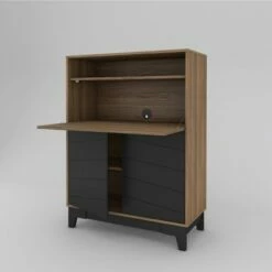 Boss Secretary Desk with Linear Detailed Design - Nexera Nutmeg/black