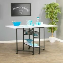 36" Fixed Height Cutting Table with Basket Charcoal/White - Sew Ready