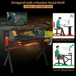 Costway Gaming Computer Desk w/ Monitor Shelf & Storage for Controller Headphone Speaker -Outlet Desks Store unnamed file 906