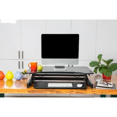 Basic Height Adjustable Sit to Stand Desk Computer Riser - Rocelco Black 6 Basic Height Adjustable Sit to Stand Desk Computer Riser - Rocelco Black - Image 4