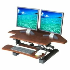 43" Airlift Gas Spring Corner Cubicle Adjustable Height Ergonomic Standing Desk Walnut - Seville Classics