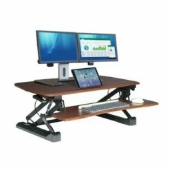 35.4" Airlift Gas Spring Dual Monitor Adjustable Height Standing Desk Walnut - Seville Classics