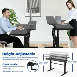Costway Standing Desk Crank Adjustable Sit to Stand Workstation with Monitor Shelf BrownBlack -Outlet Desks Store unnamed file 9281