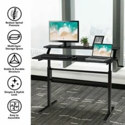 Costway Standing Desk Crank Adjustable Sit to Stand Workstation with Monitor Shelf BrownBlack -Outlet Desks Store unnamed file 9284