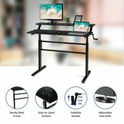 Costway Standing Desk Crank Adjustable Sit to Stand Workstation with Monitor Shelf BrownBlack -Outlet Desks Store unnamed file 9285