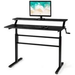 Costway Standing Desk Crank Adjustable Sit to Stand Workstation with Monitor Shelf BrownBlack -Outlet Desks Store unnamed file 9286