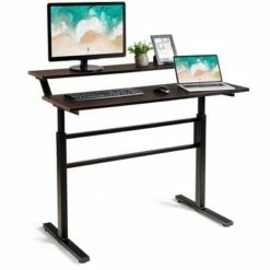 Costway Standing Desk Crank Adjustable Sit to Stand Workstation with Monitor Shelf BrownBlack -Outlet Desks Store unnamed file 9289