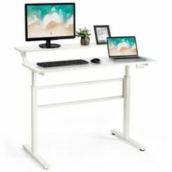 Costway Standing Desk Crank Adjustable Sit to Stand Workstation with Monitor Shelf BrownBlack -Outlet Desks Store unnamed file 9290