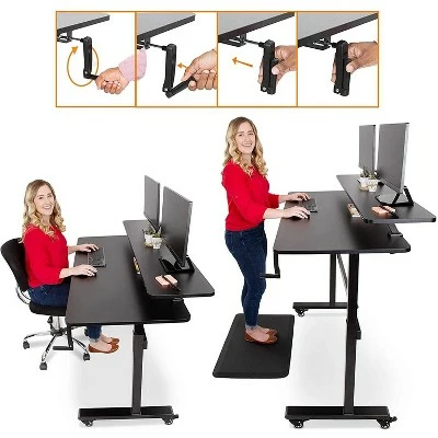 Tranzendesk Standing Desk with Attachable Shelf, Front Handle, and Wheels – 55” Sit to Stand Workstation – Black – Stand Steady 4 Tranzendesk Standing Desk with Attachable Shelf, Front Handle, and Wheels – 55” Sit to Stand Workstation – Black – Stand Steady - Image 2