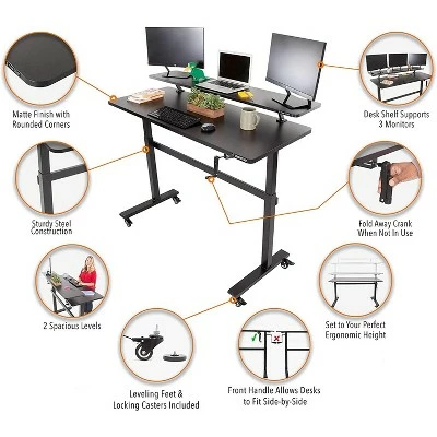 Tranzendesk Standing Desk with Attachable Shelf, Front Handle, and Wheels – 55” Sit to Stand Workstation – Black – Stand Steady 6 Tranzendesk Standing Desk with Attachable Shelf, Front Handle, and Wheels – 55” Sit to Stand Workstation – Black – Stand Steady - Image 4