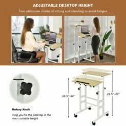 Costway Mobile Standing Desk Rolling Adjustable Laptop Cart Home Office WalnutNatural -Outlet Desks Store unnamed file 9328