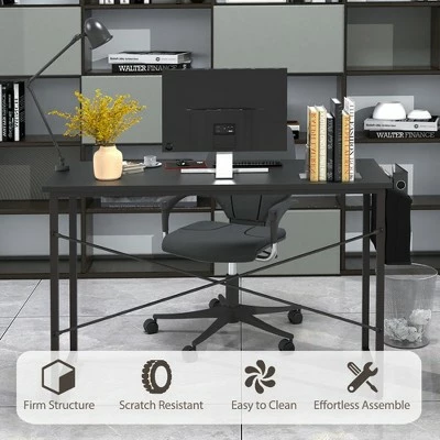 Costway Modern Computer Desk 47'' Study Writing Table w/ Storage Bag Coffee Black/Brown/Coffee 8 Costway Modern Computer Desk 47'' Study Writing Table w/ Storage Bag Coffee Black/Brown/Coffee - Image 6