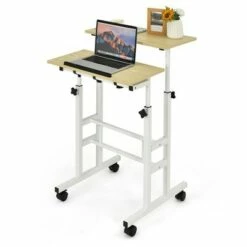 Costway Mobile Standing Desk Rolling Adjustable Laptop Cart Home Office WalnutNatural -Outlet Desks Store unnamed file 9331
