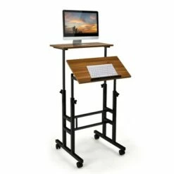 Costway Mobile Standing Desk Rolling Adjustable Laptop Cart Home Office WalnutNatural -Outlet Desks Store unnamed file 9333