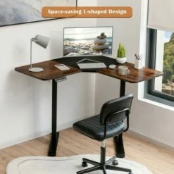 Costway L Shaped Electric Adjustable Standing Desk w/ Controller 2 Hooks BlackRustic -Outlet Desks Store unnamed file 9345