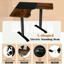 Costway L Shaped Electric Adjustable Standing Desk w/ Controller 2 Hooks BlackRustic -Outlet Desks Store unnamed file 9347