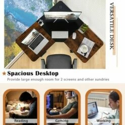 Costway L Shaped Electric Adjustable Standing Desk w/ Controller 2 Hooks BlackRustic -Outlet Desks Store unnamed file 9348