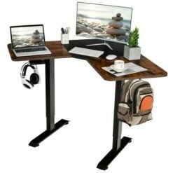 Costway L Shaped Electric Adjustable Standing Desk w/ Controller 2 Hooks BlackRustic -Outlet Desks Store unnamed file 9352