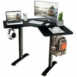 Costway L Shaped Electric Adjustable Standing Desk w/ Controller 2 Hooks BlackRustic -Outlet Desks Store unnamed file 9353