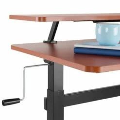 Tranzendesk Standing Desk with Clamp-On Shelf - 55" Sit to Stand Workstation with 55” Monitor Stand - Cherry - Stand Steady -Outlet Desks Store unnamed file 9429
