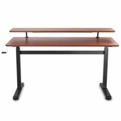 Tranzendesk Standing Desk with Clamp-On Shelf - 55" Sit to Stand Workstation with 55” Monitor Stand - Cherry - Stand Steady -Outlet Desks Store unnamed file 9432