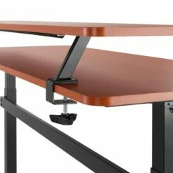Tranzendesk Standing Desk with Clamp-On Shelf - 55" Sit to Stand Workstation with 55” Monitor Stand - Cherry - Stand Steady -Outlet Desks Store unnamed file 9433
