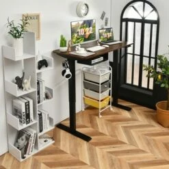 Costway 48'' Electric Standing Desk Height Adjustable w/ Control Panel & USB Port RusticWalnut