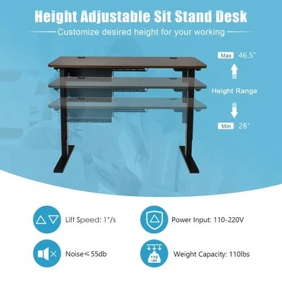 Costway 48'' Electric Standing Desk Height Adjustable w/ Control Panel & USB Port RusticWalnut 9 Costway 48'' Electric Standing Desk Height Adjustable w/ Control Panel & USB Port RusticWalnut - Image 7