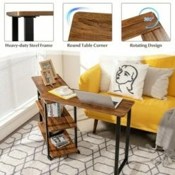 Costway Sofa Side End Table 360° Rotating Bookcase w/Storage Shelves & Wheels Brown/Rustic Brown/Natural -Outlet Desks Store unnamed file 9477