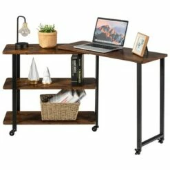 Costway Sofa Side End Table 360° Rotating Bookcase w/Storage Shelves & Wheels Brown/Rustic Brown/Natural -Outlet Desks Store unnamed file 9484