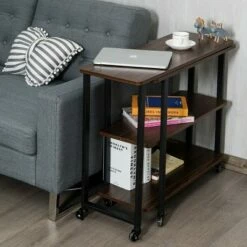 Costway Walnut Sofa Side Table Rotating Bookcase End Table w/Wheels -Outlet Desks Store unnamed file 9490