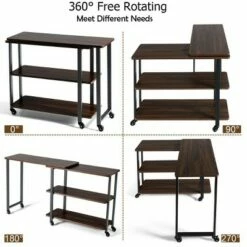Costway Walnut Sofa Side Table Rotating Bookcase End Table w/Wheels -Outlet Desks Store unnamed file 9492