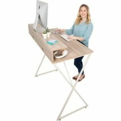 Joy Standing Desk 48” Stand-up Workstation with Cubbies – Wood Grain Finish – Stand Steady