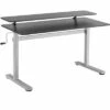 Tranzendesk Standing Desk with Clamp-On Shelf - 55" Sit to Stand Workstation with 55” Monitor Stand - Black with Silver Legs - Stand Steady -Outlet Desks Store unnamed file 9640
