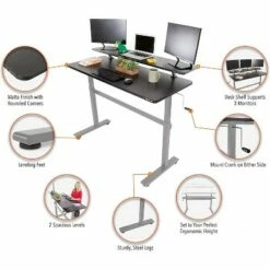 Tranzendesk Standing Desk with Clamp-On Shelf - 55" Sit to Stand Workstation with 55” Monitor Stand - Black with Silver Legs - Stand Steady -Outlet Desks Store unnamed file 9643