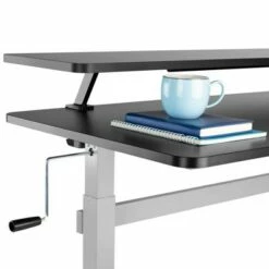 Tranzendesk Standing Desk with Clamp-On Shelf - 55" Sit to Stand Workstation with 55” Monitor Stand - Black with Silver Legs - Stand Steady -Outlet Desks Store unnamed file 9644