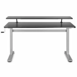 Tranzendesk Standing Desk with Clamp-On Shelf - 55" Sit to Stand Workstation with 55” Monitor Stand - Black with Silver Legs - Stand Steady -Outlet Desks Store unnamed file 9647
