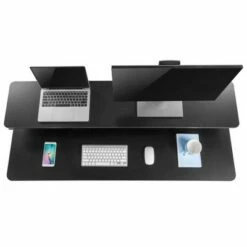 Tranzendesk Standing Desk with Clamp-On Shelf - 55" Sit to Stand Workstation with 55” Monitor Stand - Black with Silver Legs - Stand Steady -Outlet Desks Store unnamed file 9650