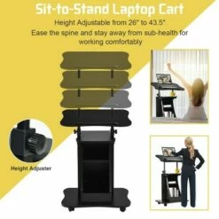 Costway Sit-to-Stand Laptop Desk Cart Rolling Mobile Height Adjustable w/ Storage Black -Outlet Desks Store unnamed file 9698