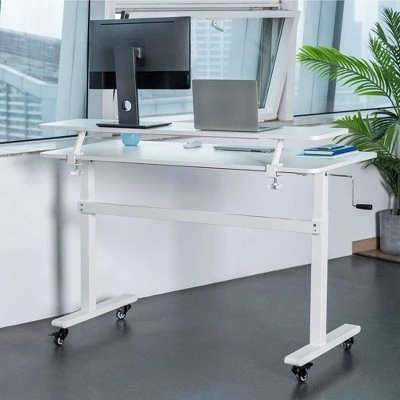 Tranzendesk Standing Desk with Clamp-On Shelf - 55" Sit to Stand Workstation with 55” Monitor Stand - White - Stand Steady 5 Tranzendesk Standing Desk with Clamp-On Shelf - 55" Sit to Stand Workstation with 55” Monitor Stand - White - Stand Steady - Image 3