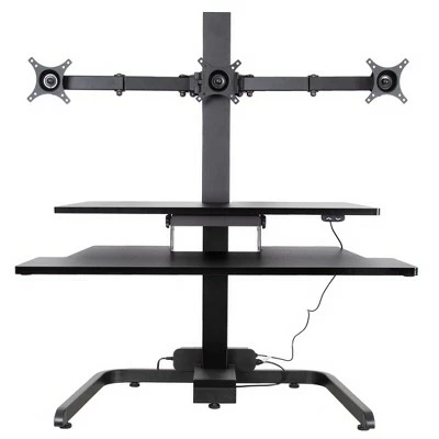 Techtonic Electric 3 Arm Monitor Mount Standing Desk - Sit to Stand Desk Converter with Keyboard Tray – Black – Stand Steady 8 Techtonic Electric 3 Arm Monitor Mount Standing Desk - Sit to Stand Desk Converter with Keyboard Tray – Black – Stand Steady - Image 6