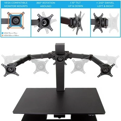 Techtonic Electric 3 Arm Monitor Mount Standing Desk - Sit to Stand Desk Converter with Keyboard Tray – Black – Stand Steady 11 Techtonic Electric 3 Arm Monitor Mount Standing Desk - Sit to Stand Desk Converter with Keyboard Tray – Black – Stand Steady - Image 9